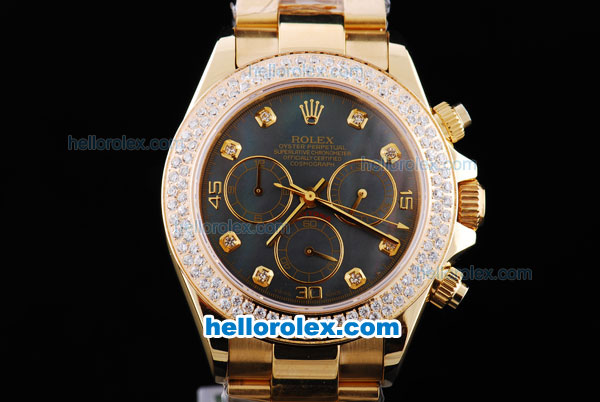 Rolex Daytona Oyster Perpetual Chronometer Automatic Full Gold with Diamond Bezel,Black Shell Dial and Diamond Marking - Click Image to Close